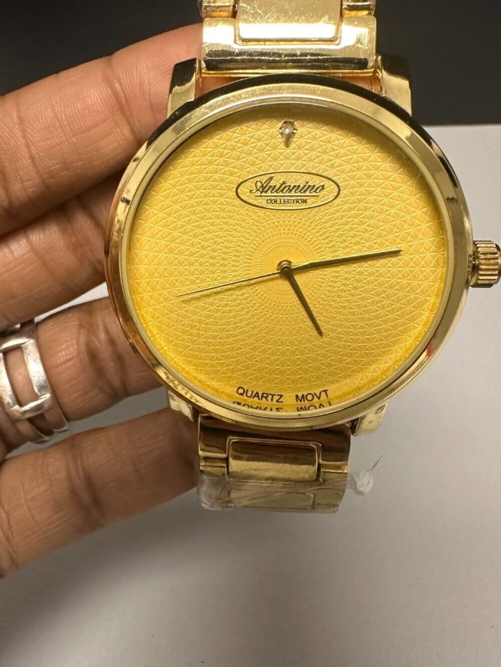 Antonino Collection Watch Men Gold Tone 46MM Round Dial New Battery 8.5"